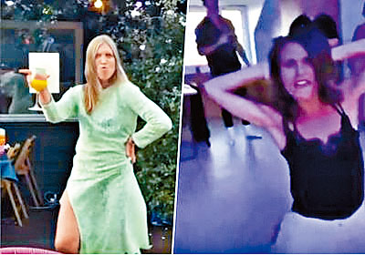 女网民将自己的跳舞片段上传社交媒体，声援马林（右）。