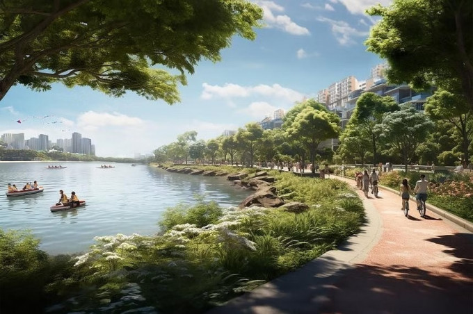 根据构想图，右边新加坡拟建的「长岛」；图中的水域是新的蓄水池。网上图片