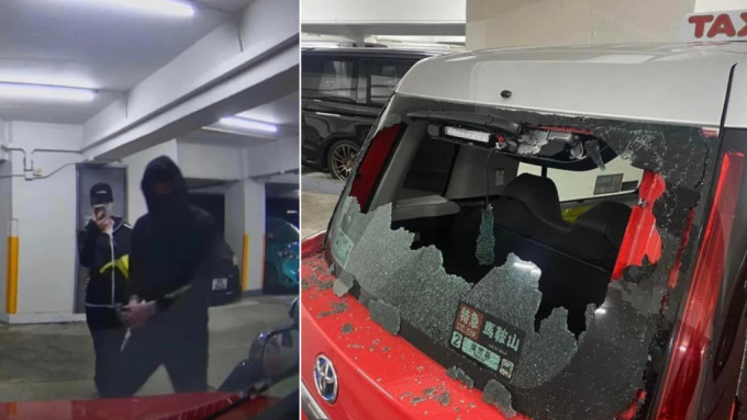 耀安邨停車場的士遭扑爛玻璃 警緝兩黑衣蒙面男。車cam L（香港群組）FB