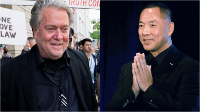 郭文贵(右)与特朗普前高级顾问班农(左)关系密切。 路透