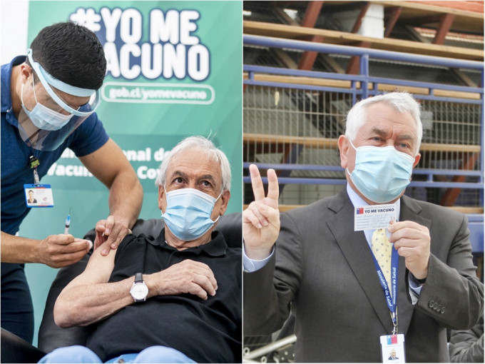 智利總統皮涅拉（左）及衛生部長帕裏斯（右）已接種中國疫苗。新華社圖片