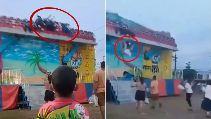 泰國遊樂場設施安全桿未上鎖，整排人飛脫自空中墮落地。