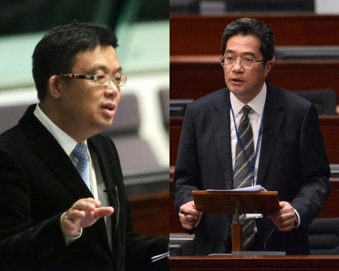 民主党涂谨申(左)；发展局局长黄伟纶(右)。 资料图片
