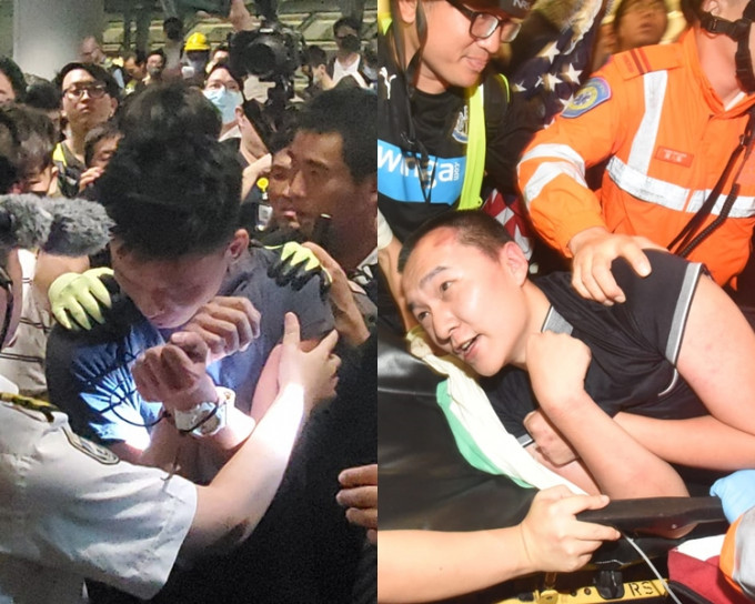 一名环时记者(右)及一名内地男子(左)在机场被袭。 资料图片