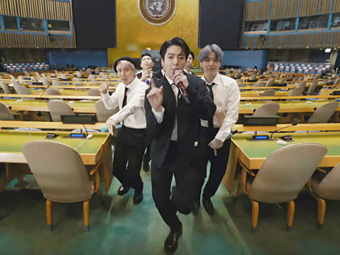 BTS在联合国大会上表演歌舞。AP图片