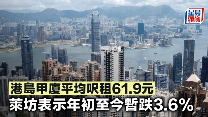 港島甲廈平均呎租61.9元 萊坊表示年初至今暫跌3.6%