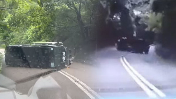 一輛客貨車沿荃錦公路行駛，其間疑天雨路滑越線翻側。