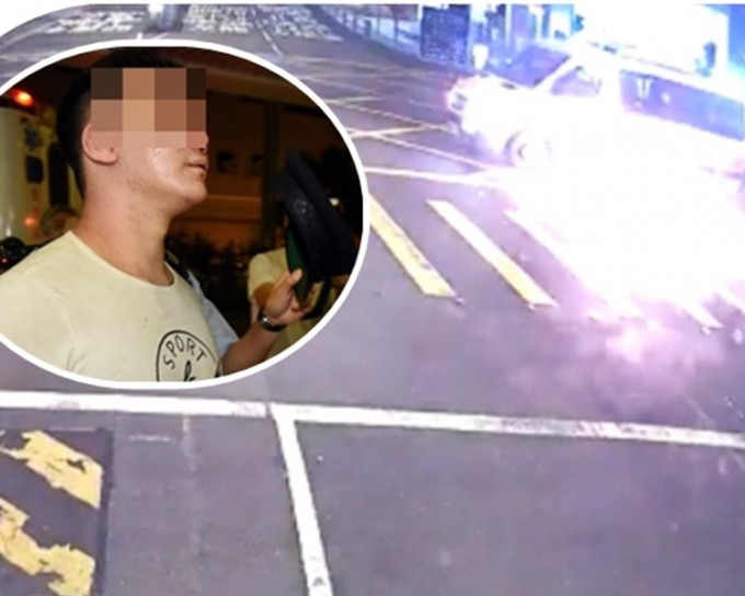 疑犯（小圖）涉嫌企圖向灣仔警察總部擲汽油彈，途中遇衝鋒車轉向警車下手。