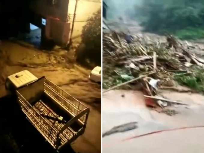 雲南昭通市鹽津縣遭遇突發單點性強降雨，引發山洪和泥石流自然災害。　影片截圖