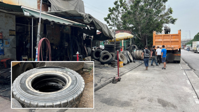 屯门工人为泥头车补胎时遭气流所伤。