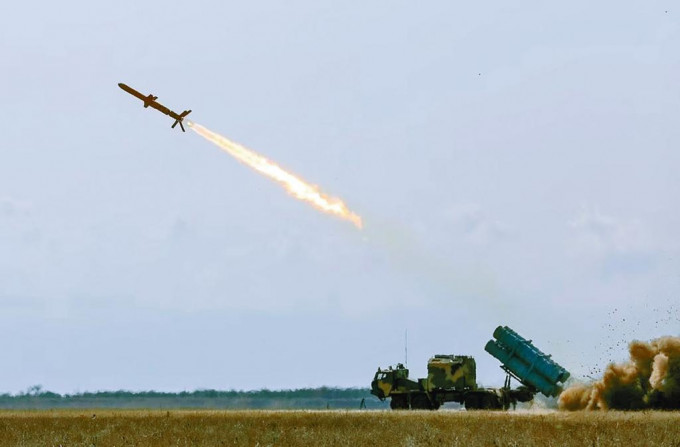 乌克兰军方二○一九年试射「海王星」陆基反舰导弹。
