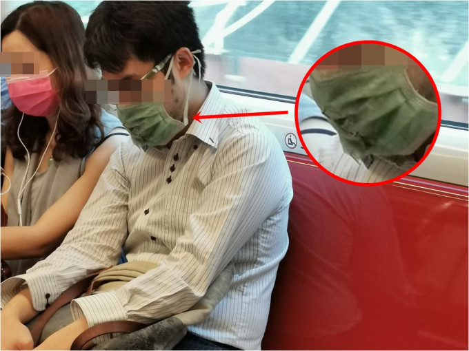 网民近日目睹一名西装男佩戴破烂口罩并不断狂咳。FB North District 北区Seth Li图片