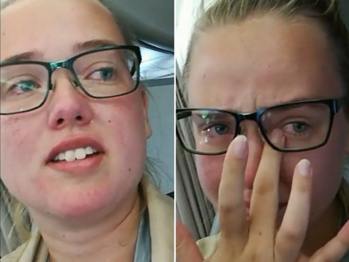 瑞典女大学生为阻挡1名阿富汗难民遭遣返回国，站在机舱不坐下，并直播整个抗议过程。（网图）