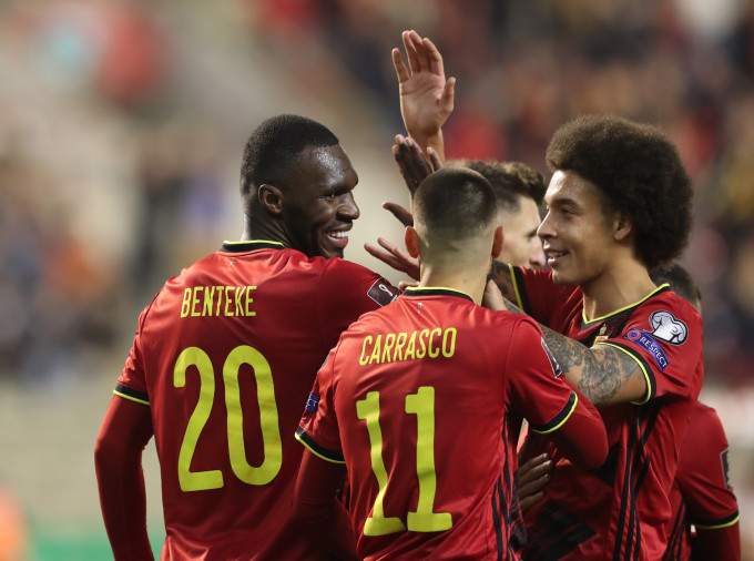 比利时庆祝打入决赛周。 Reuters