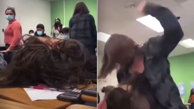 美国女高中生狠压同学狂打30多下，同学冷血旁观。