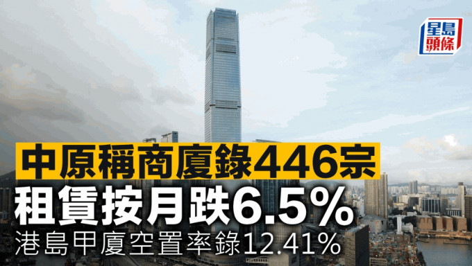 中原稱商廈錄446宗 租賃按月跌6.5% 港島甲廈空置率錄12.41%