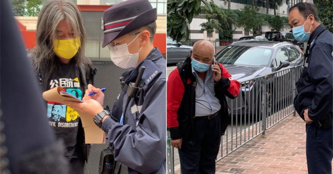 梁國雄（長毛）及東區區議員曾健成（阿牛）當街「煲煙」，被巡警發現，指他們未妥善佩戴口罩，即場票控。