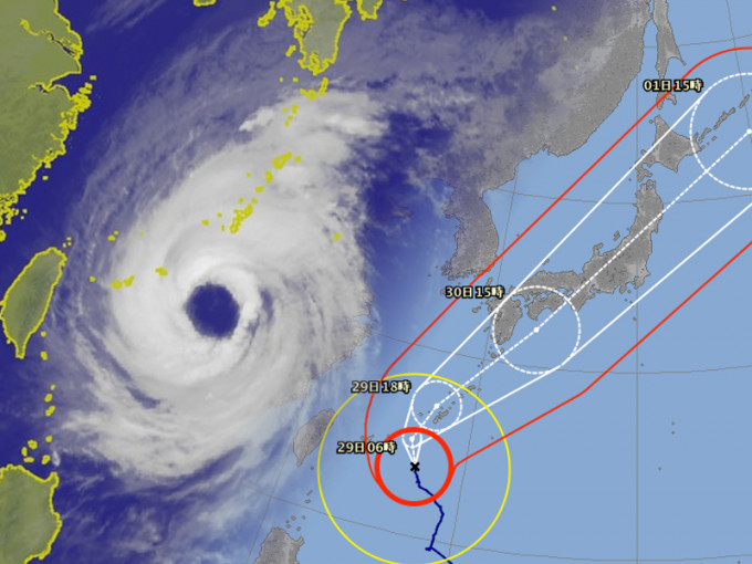 强台风「潭美」预计在星期日自南向北横扫日本。日本气象厅图