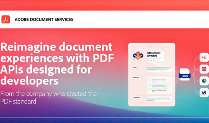 Adobe Document Generation API還包括了與Adobe Sign作整合、開箱即用工具，隨時可在檔案中使用電子簽名，以產生發票和報價等文件。
