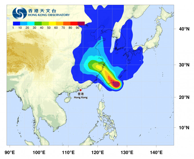 烟花会靠近台湾，随后移向华东沿岸。天文台