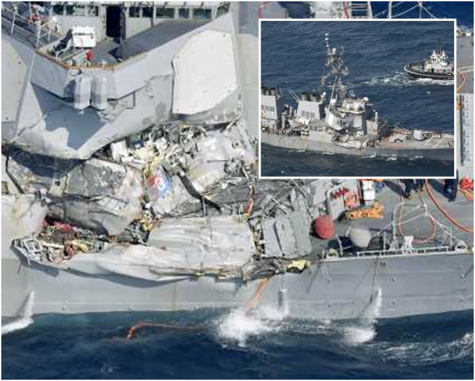 「菲茨杰拉德号」在意外中受到较大冲击，船体右舷侧面有大面积损坏。AP