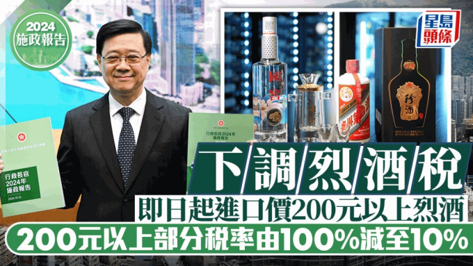 施政報告2024︱烈酒稅即日起下調 進口價200元以上部分稅率由100%減至10%