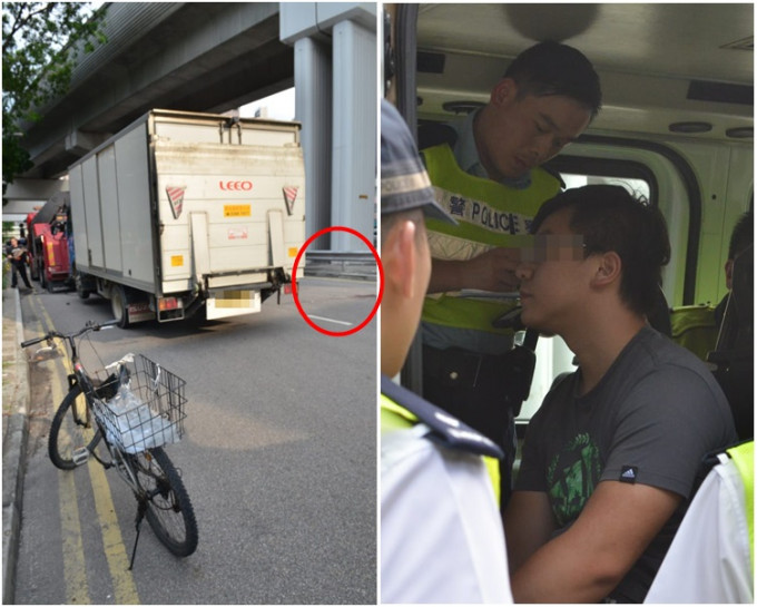 貨車司機被警方扣查。林思明攝