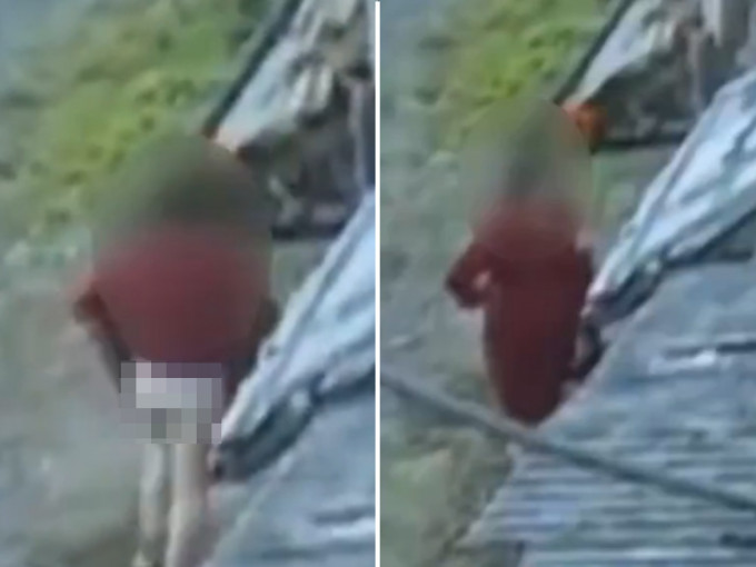 黑龙江一名女子怀疑偷窃后，在事主家门前大便。影片截图