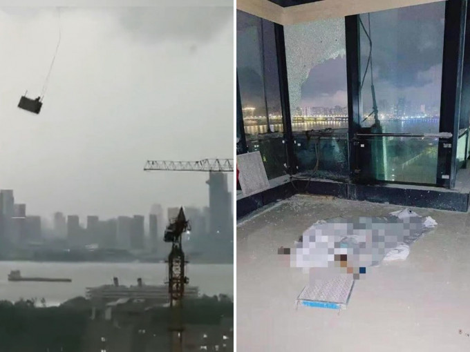 武汉两工人被困吊船强风下遇难，遗体被放在17楼地上。