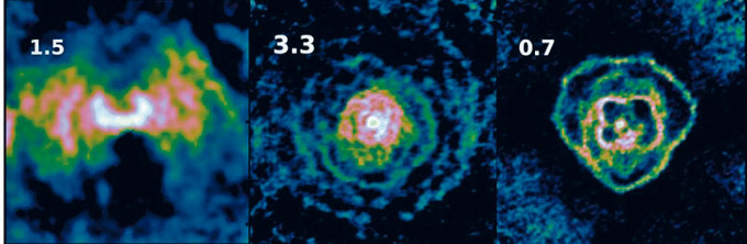 首張星風清晰影像，可見星風不呈球形，並具有一定對稱性。圖像由曼徹斯特大學Jodrell Bank天體物理學中心的ALMA研究中心合成。