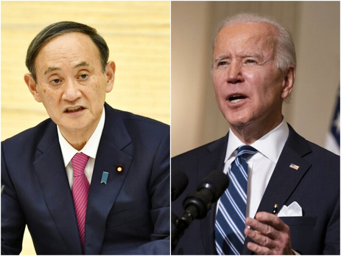 美国总统拜登（右）刚上任，首次与日本首相菅义伟（左）通电话。AP图片