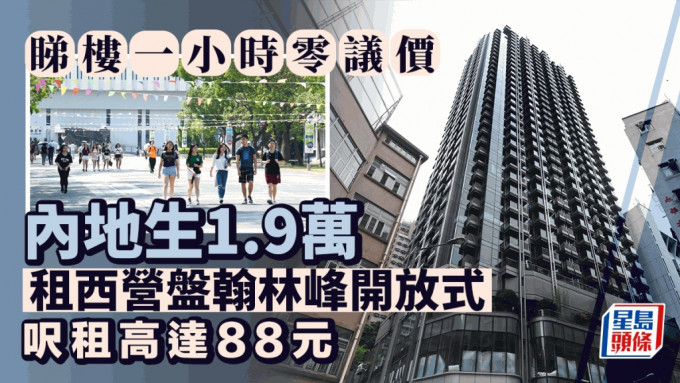 内地生睇楼1小时零议价 租西营盘翰林峰开放式 每月1.9万 尺租高达88元