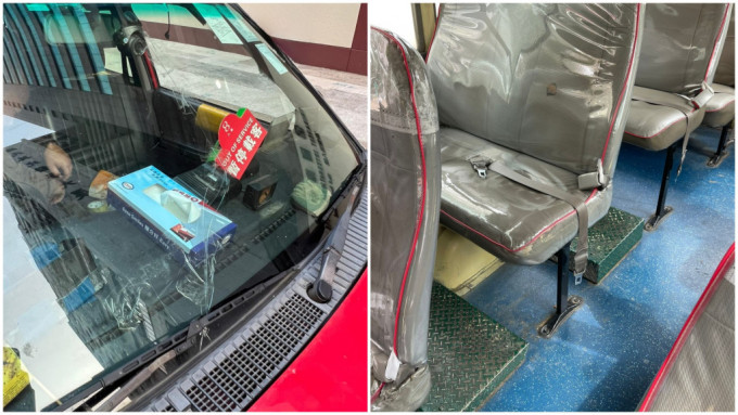 涉違例車輛包括擋風玻璃殘缺要貼膠紙。