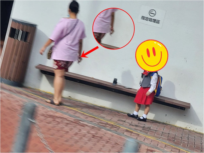 網民在社交網站指看到一名疑似外傭姐姐在女童旁邊吸煙。FB群組外傭僱主必看新聞訊息Carman Hilvin Leung圖片