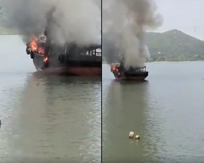 兩艘漁船起火火勢猛烈。香港突發事故報料區 網民:Chung Tang