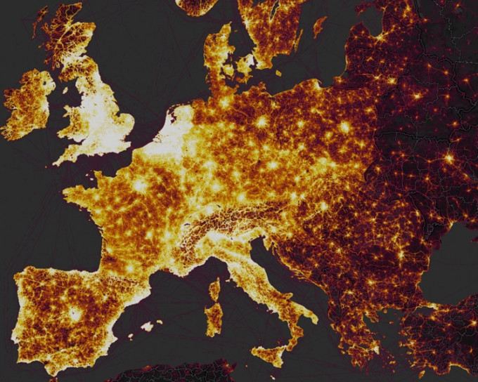 电子地图显示欧洲有大量的热门运动和远足地点和路径。Strava Labs图片