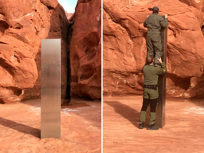 美國猶他州荒漠地發現神秘巨型金屬物體。ap圖