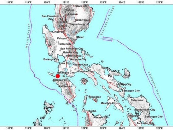 菲律宾发生6.7级地震。图:菲律宾火山地震研究所