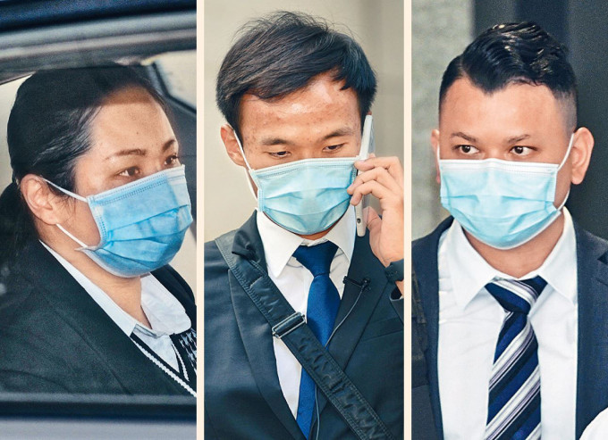 三名警员（左起）杨乐欣、严卓勋及方震国出庭作供。