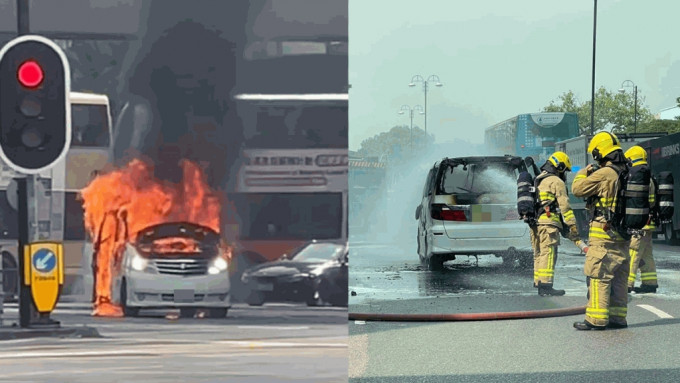 沙田私家車起火自焚 火勢猛烈濃煙席捲半空 司機及時跳車逃生