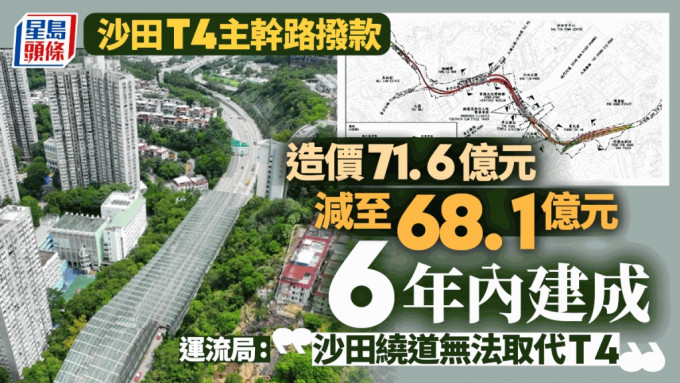 沙田T4主幹路撥款 工程費由71.6億減至68.1億 沙田繞道預計2039年及以後落成