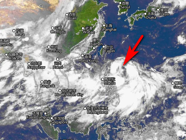 菲律宾以东海域的低压区正在增强，一个热带气旋似乎在形成中。天文台图片