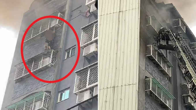 大火期間一度有住客被困窗邊。《中國時報》圖片