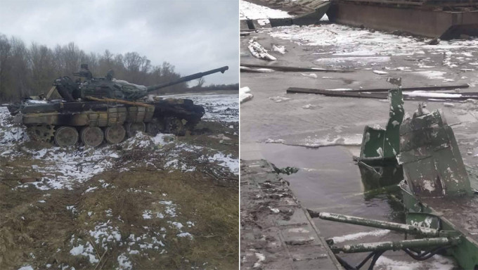 烏克蘭北部城巿切爾尼戈夫主橋被炸，飲用水須行配給制。網圖