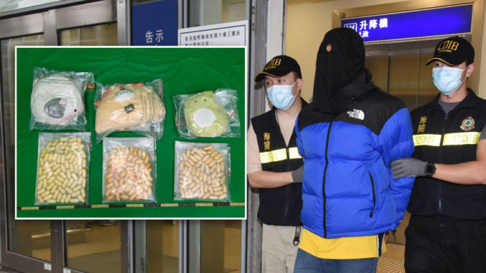 機場海關拘德國來港21歲旅客 涉掏空毛公仔偷運540萬元可卡因