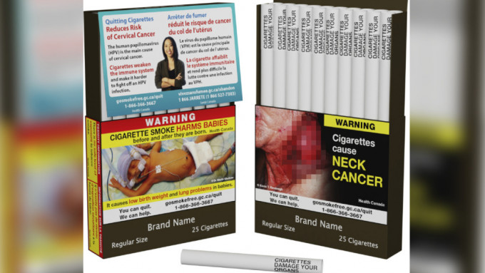 加拿大新规定，要求健康警告字句未来必须直接印在境内出售的每一支香烟上。(美联社)