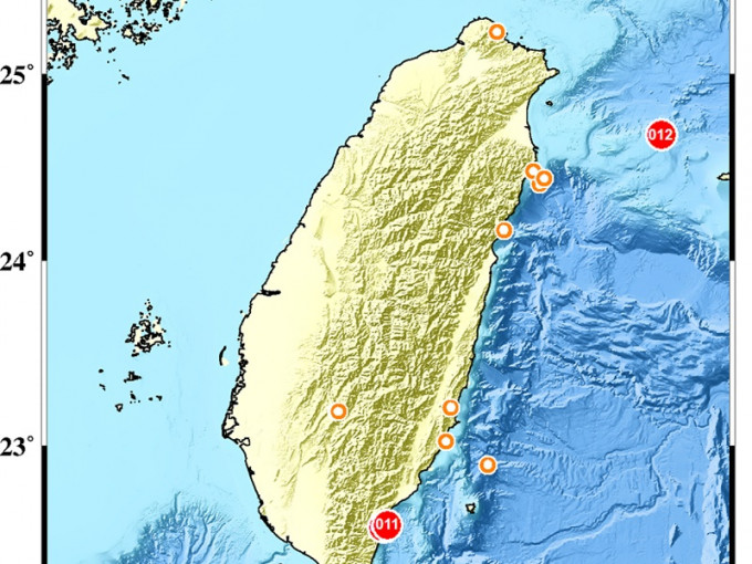 台湾东部海域凌晨发生6.1地震。图：台湾气象局
