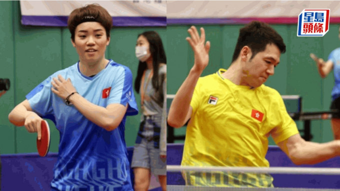 杜凱琹(左)、何鈞傑(右)在成都世界大學生運動會乒乓混雙項目打入四強，穩奪獎牌。資料圖片