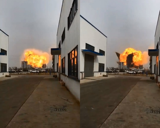 厂房爆炸火球升上半天。影片截图