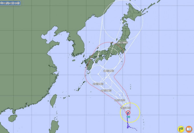 台风珊珊正朝日本移动。日本气象厅网页